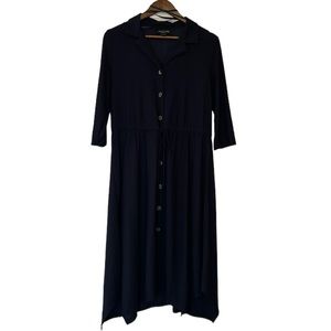 Perceptions New York Navy Asymmetrical Hem Buttoned Dress